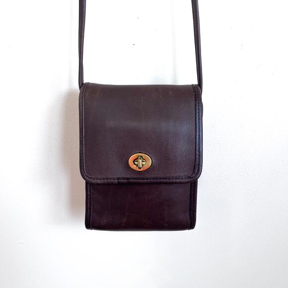 Vintage 90s Coach Scooter Crossbody Shoulder Mini Bag Chocolate Brown USA 9893 - Picture 1 of 15